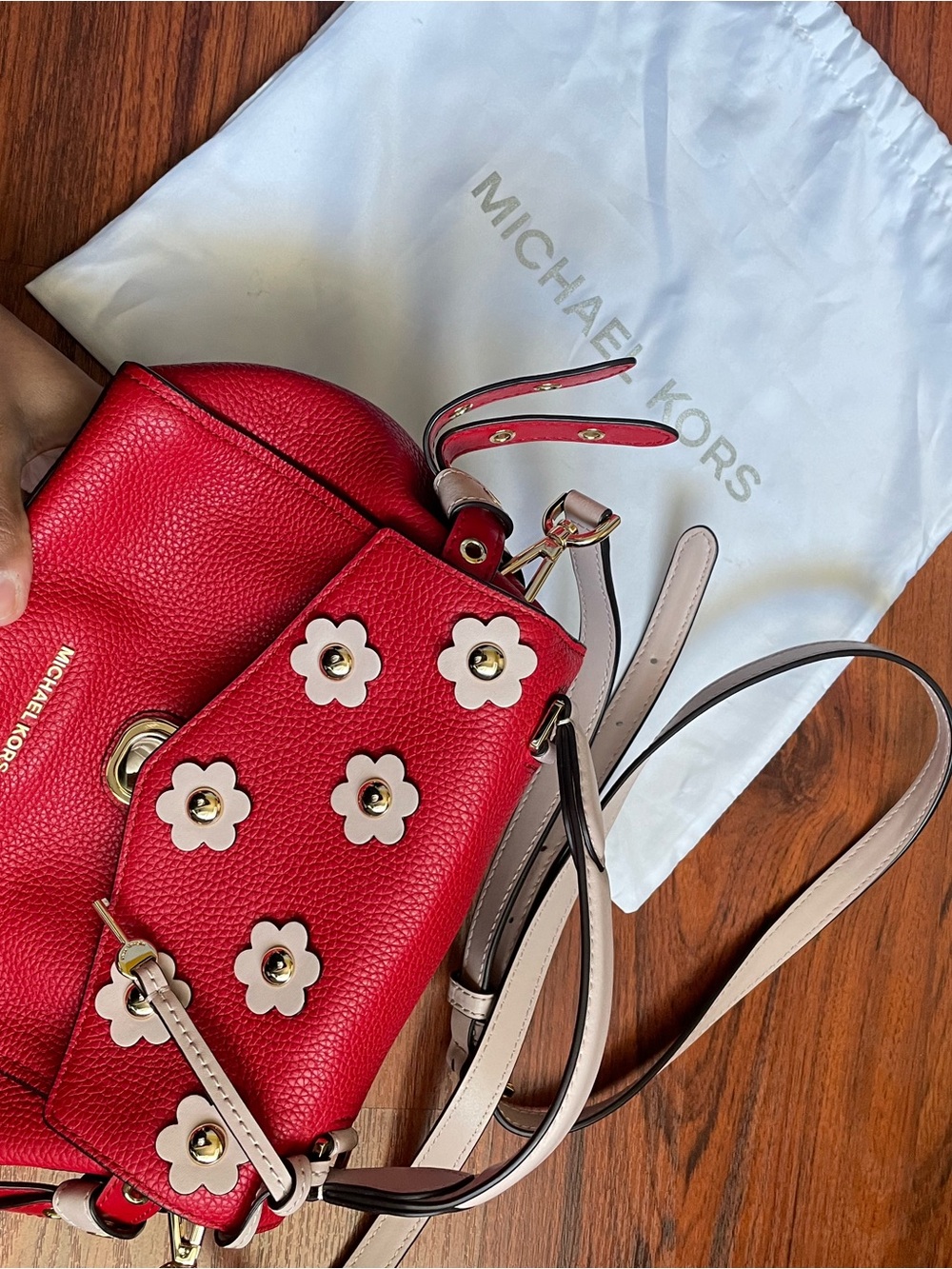 Michael Kors Red Leather Crossbody with Cream Floral Accents